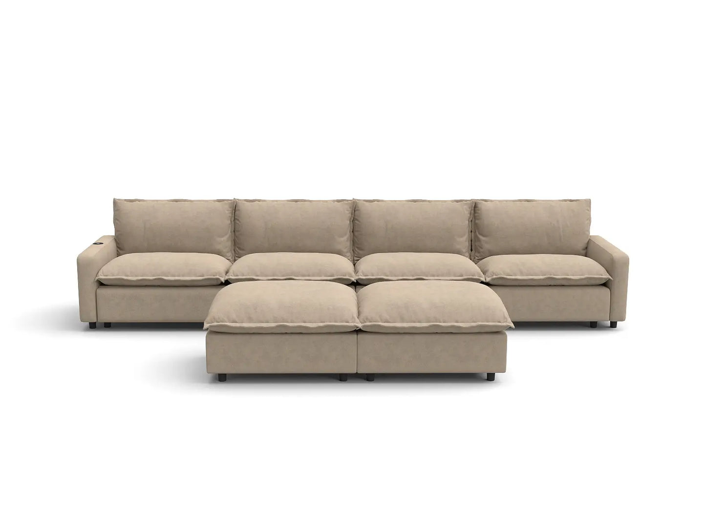 Modular Cero Reclining Sectionals | 6-Piece Khaki Linen Large Space Sofa Sets 4-Seater with 2-Ottomans