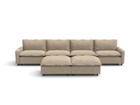 Modular Cero Reclining Sectionals | 6-Piece Khaki Linen Large Space Sofa Sets 4-Seater with 2-Ottomans