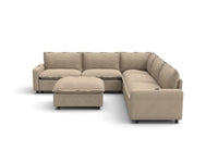 Modular Cero Reclining Sectionals | 6-Piece Khaki Linen Large Space Sofa Sets 5-Seater with 1-Ottoman