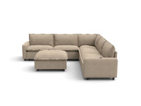 Modular Cero Reclining Sectionals | 6-Piece Khaki Linen Large Space Sofa Sets 5-Seater with 1-Ottoman