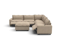 Modular Cero Reclining Sectionals | 6-Piece Khaki Linen Large Space Sofa Sets 5-Seater with 1-Ottoman