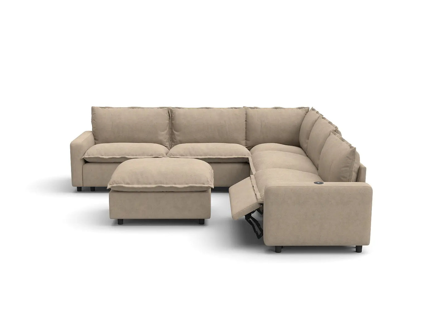 Modular Cero Reclining Sectionals | 6-Piece Khaki Linen Large Space Sofa Sets 5-Seater with 1-Ottoman