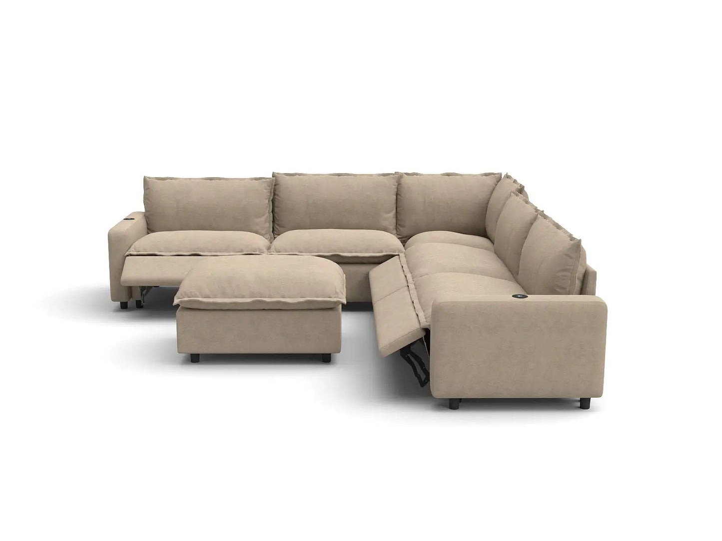 Modular Cero Reclining Sectionals | 6-Piece Khaki Linen Large Space Sofa Sets 5-Seater with 1-Ottoman