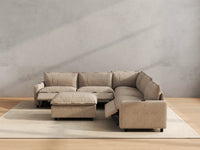 Modular Cero Reclining Sectionals | 6-Piece Khaki Linen Large Space Sofa Sets 5-Seater with 1-Ottoman