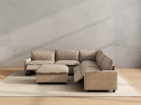 Modular Cero Reclining Sectionals | 6-Piece Khaki Linen Large Space Sofa Sets 5-Seater with 1-Ottoman