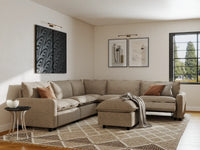 Modular Cero Reclining Sectionals | 6-Piece Khaki Linen Large Space Sofa Sets 5-Seater with 1-Ottoman