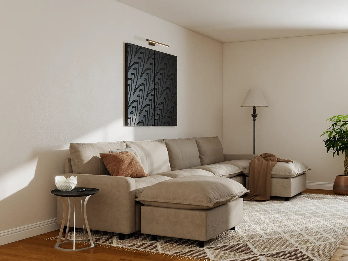 Modular Cero Modular Sectionals | 6-Piece Khaki Linen Large Space U-Shaped Sectionals 4-Seater with 2-Ottomans