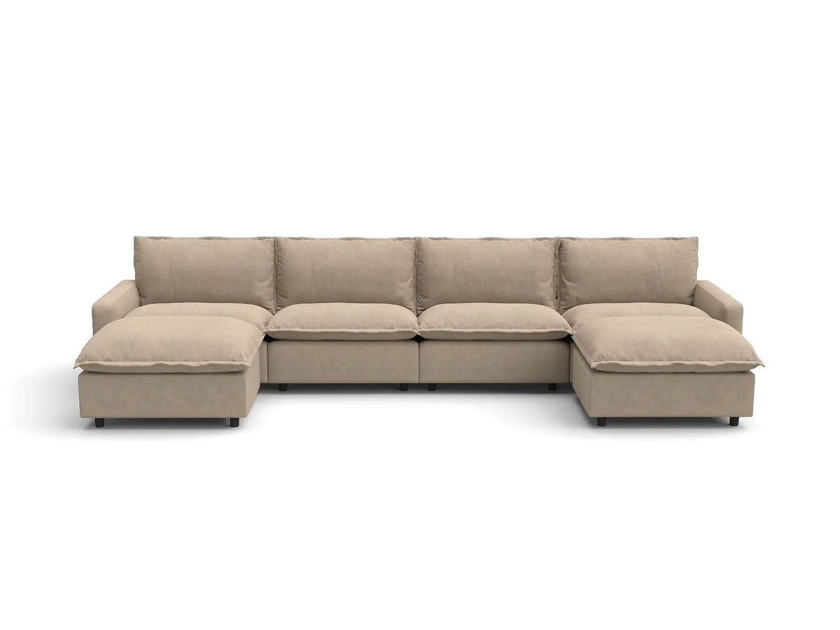 Modular Cero Modular Sectionals | 6-Piece Khaki Linen Large Space U-Shaped Sectionals 4-Seater with 2-Ottomans