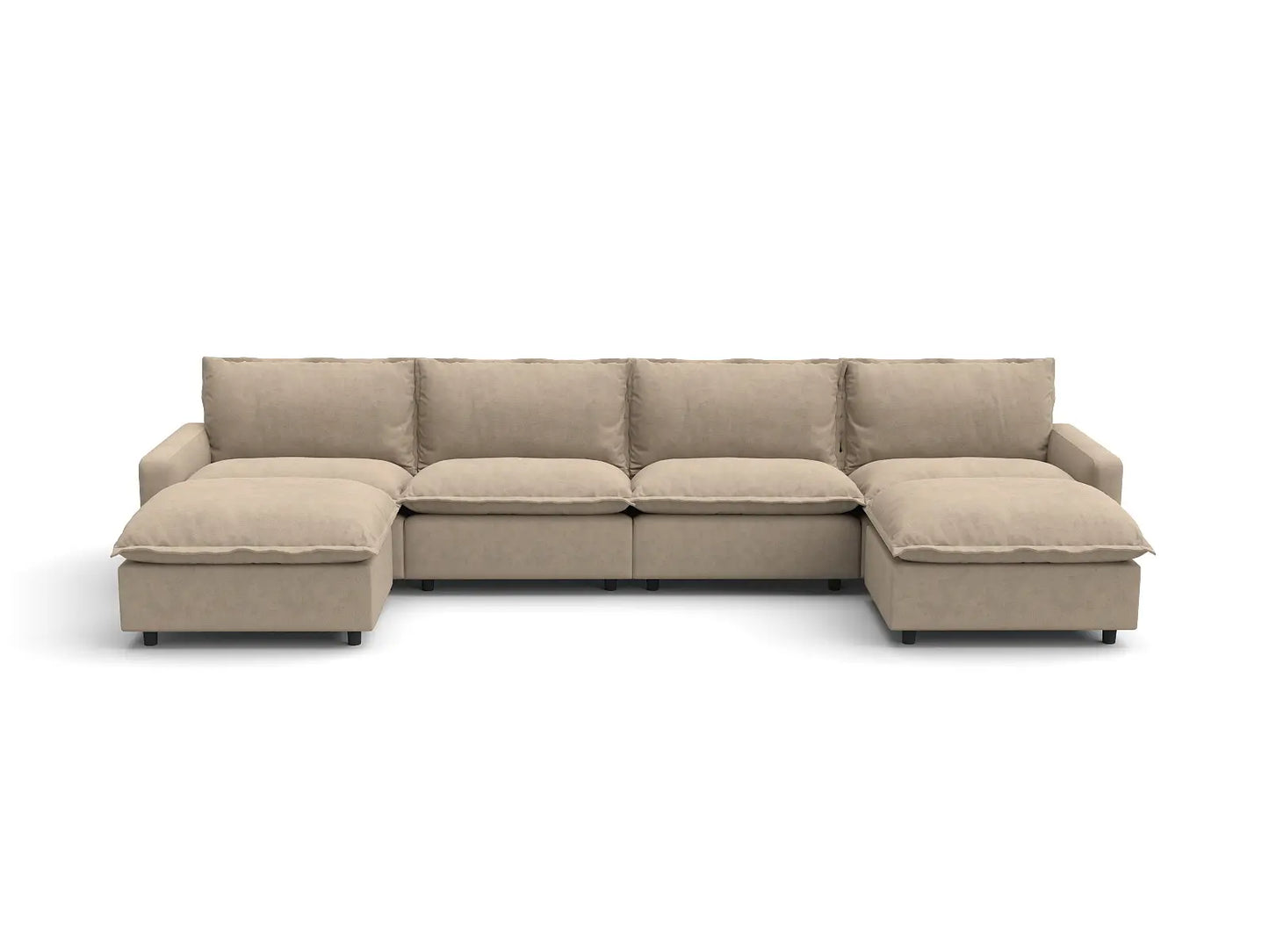 Modular Cero Modular Sectionals | 6-Piece Khaki Linen Large Space U-Shaped Sectionals 4-Seater with 2-Ottomans