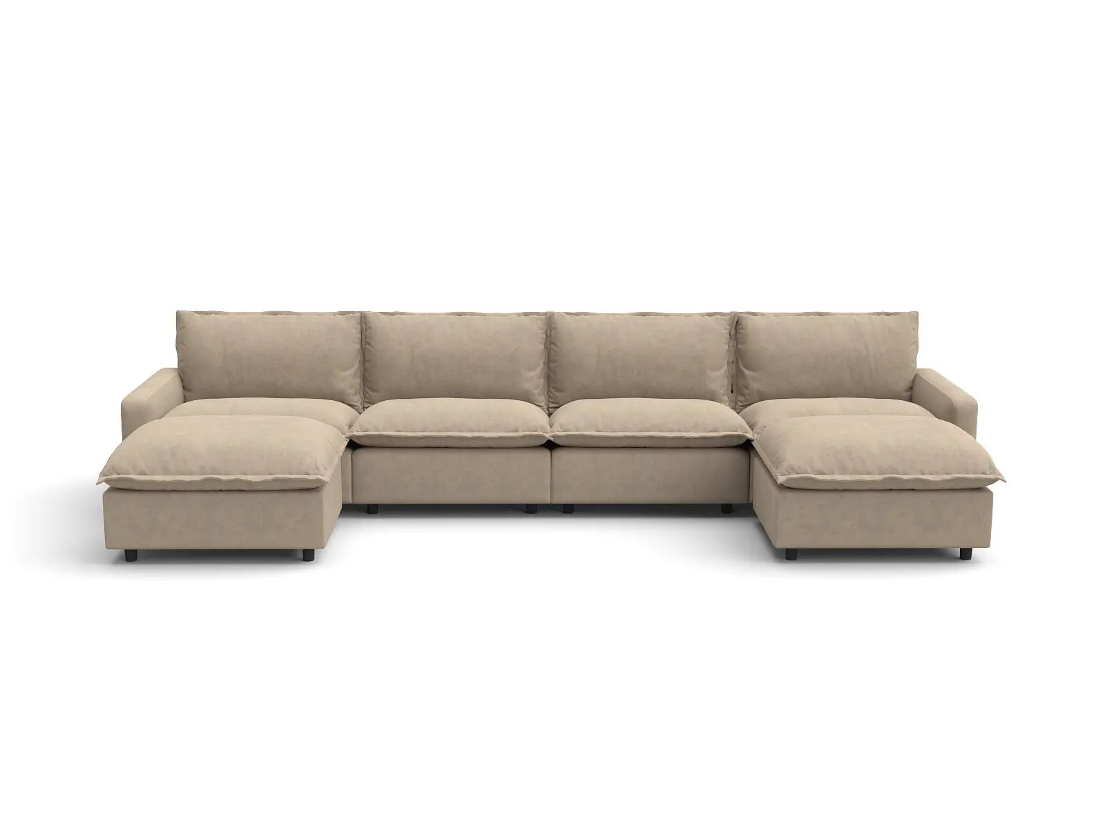 Modular Cero Modular Sectional with Ottoman | 6-Piece Khaki Linen Large Space U-Shaped Sectionals 4-Seater with 2-Ottomans