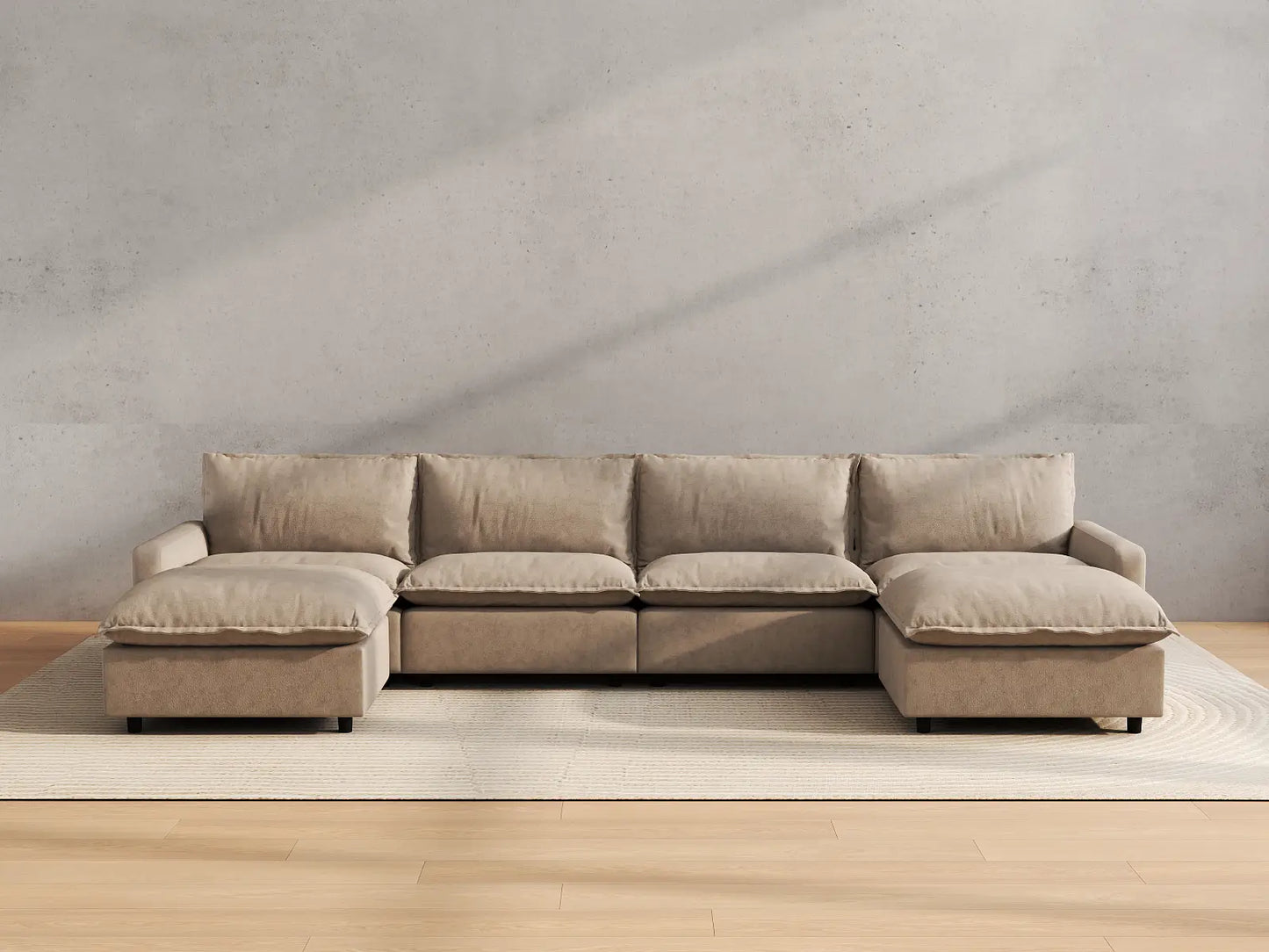 Modular Cero Modular Sectionals | 6-Piece Khaki Linen Large Space U-Shaped Sectionals 4-Seater with 2-Ottomans