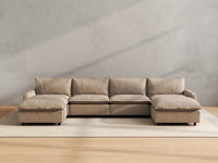 Modular Cero Modular Sectionals | 6-Piece Khaki Linen Large Space U-Shaped Sectionals 4-Seater with 2-Ottomans
