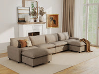 Modular Cero Modular Sectionals | 6-Piece Khaki Linen Large Space U-Shaped Sectionals 4-Seater with 2-Ottomans