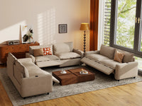 Modular Cero Reclining Sectionals | 6-Piece Khaki Linen Large Space U-Shaped Sectionals 6-Seater