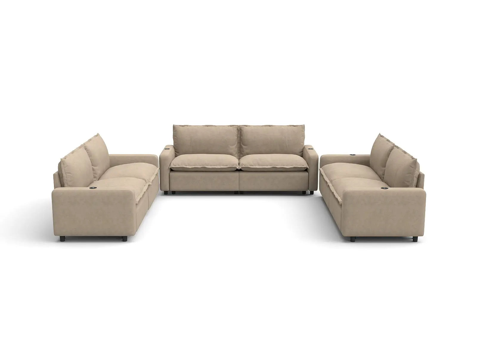 Modular Cero Sectional Recliner Sofa | 6-Piece Khaki Linen Large Space U-Shaped Sectionals 6-Seater