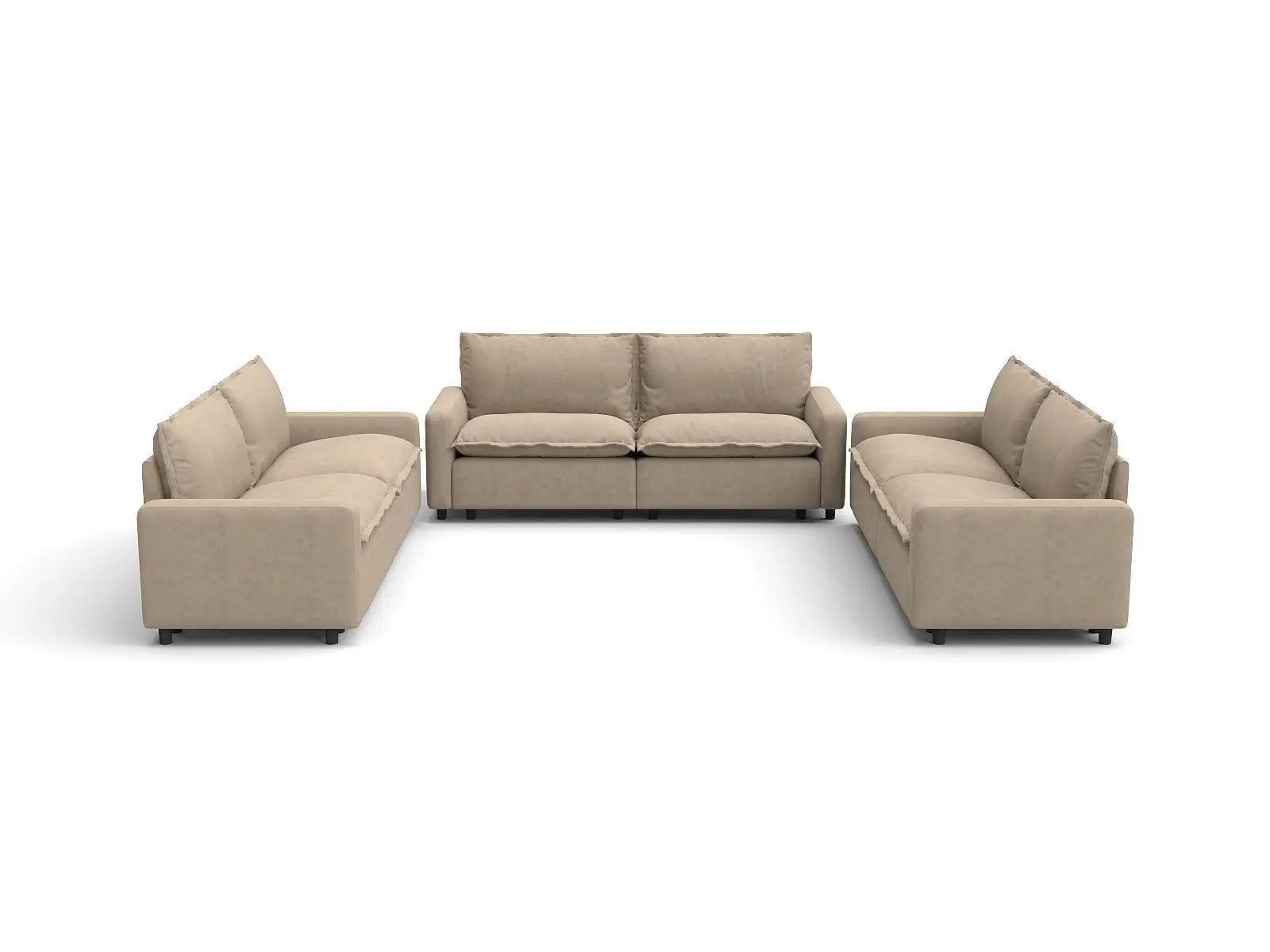 Modular Cero Modular Sectional Couch | 6-Piece Khaki Linen Large Space U-Shaped Sectionals 6-Seater