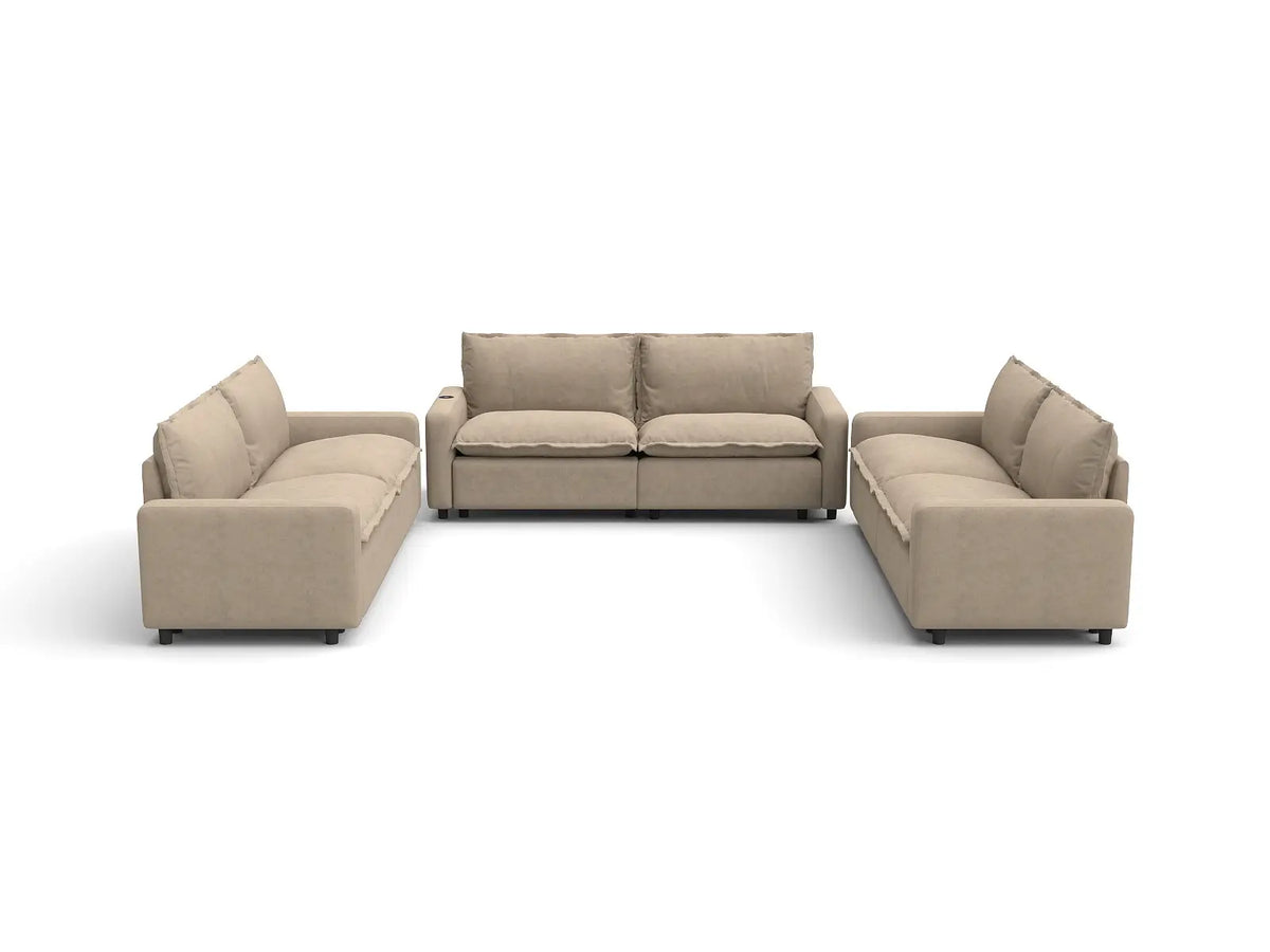 Modular Cero Reclining Sectionals | 6-Piece Khaki Linen Large Space U-Shaped Sectionals 6-Seater