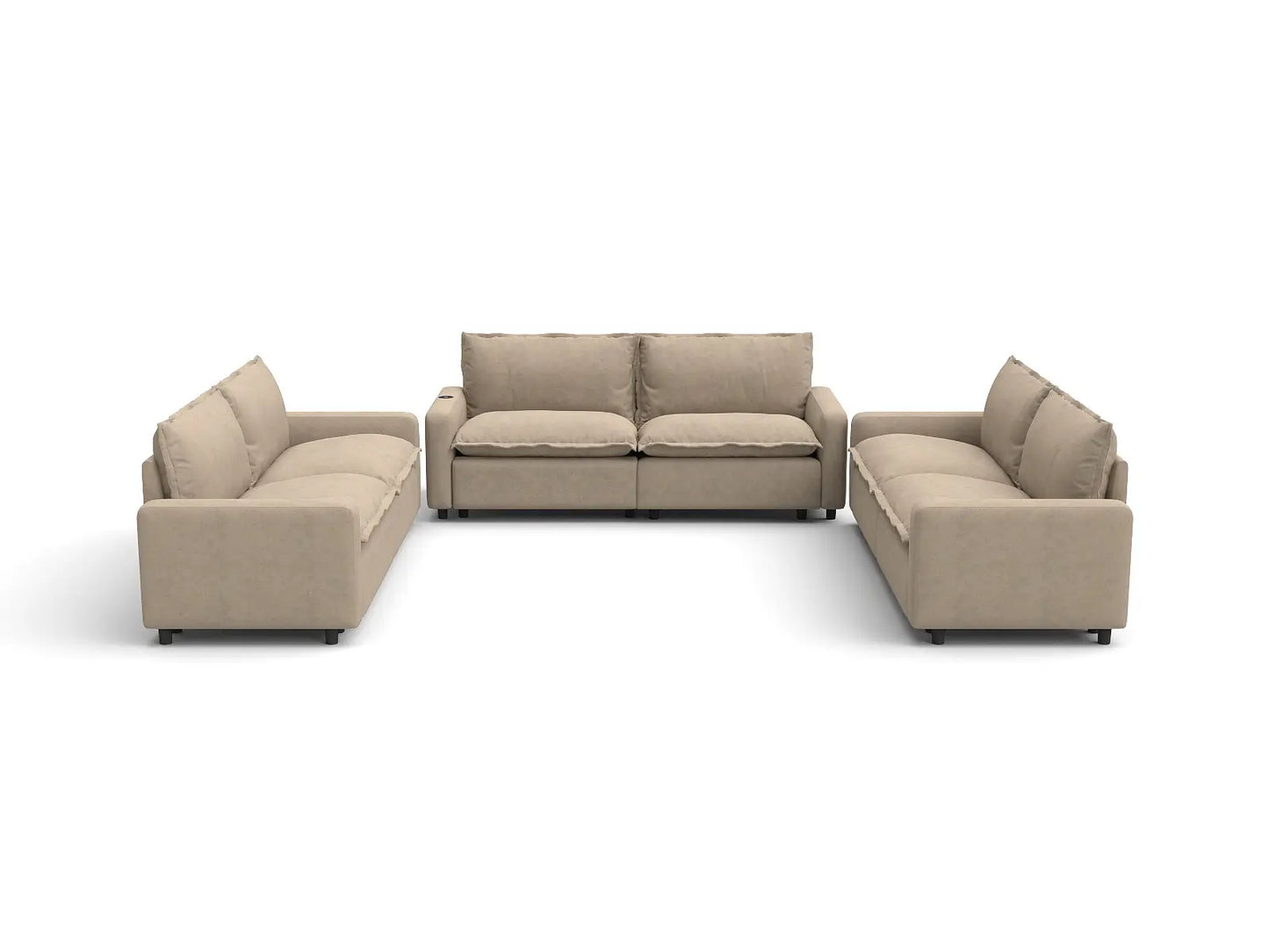 Modular Cero Reclining Sectionals | 6-Piece Khaki Linen Large Space U-Shaped Sectionals 6-Seater