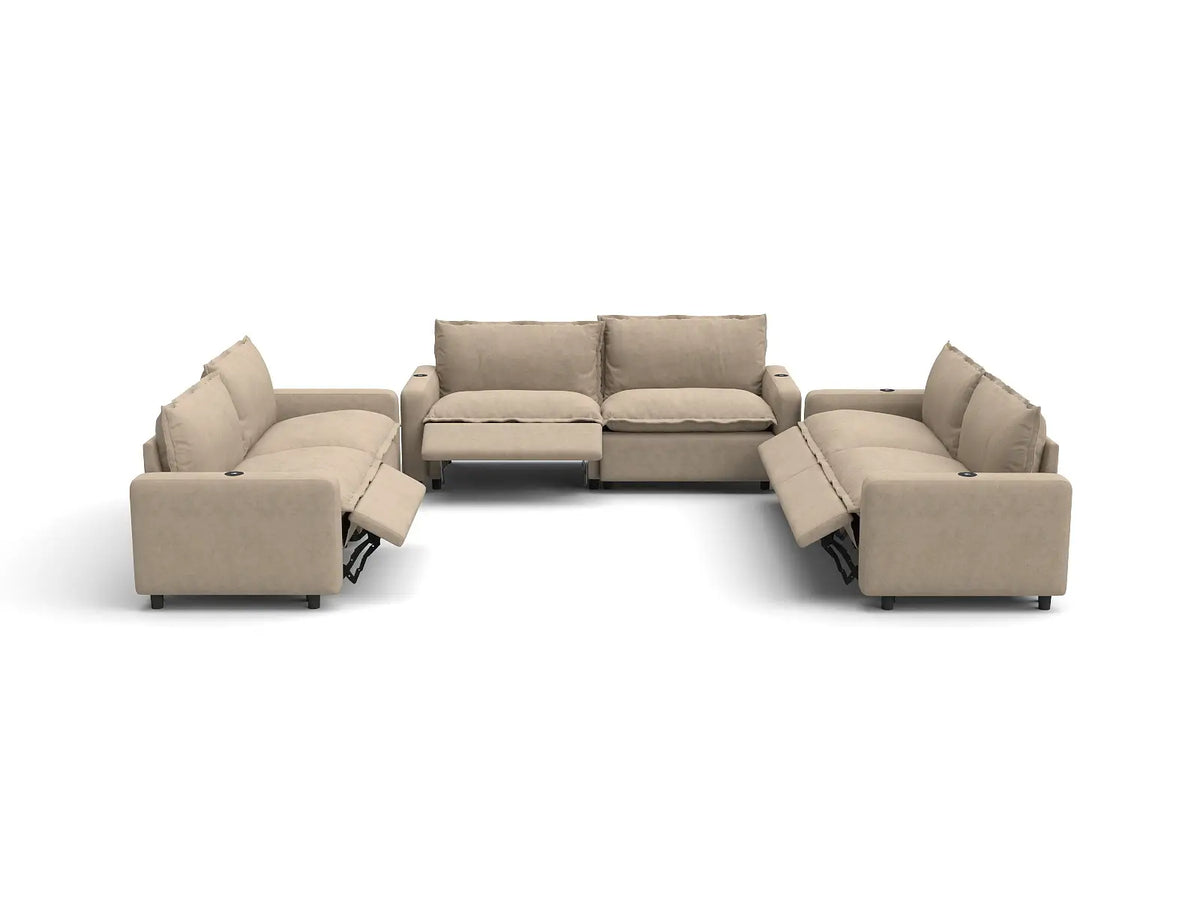 Modular Cero Reclining Sectionals | 6-Piece Khaki Linen Large Space U-Shaped Sectionals 6-Seater