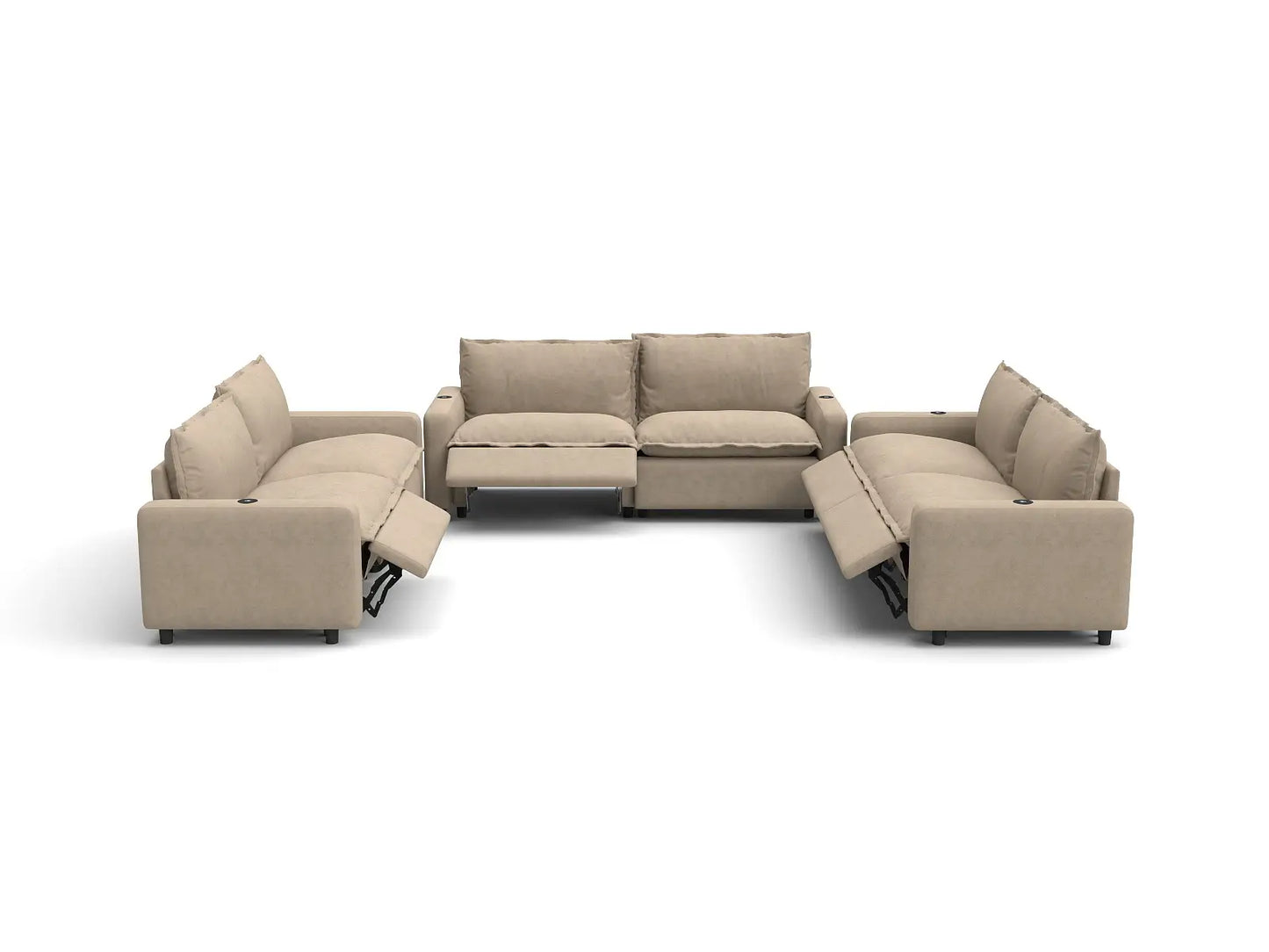 Modular Cero Reclining Sectionals | 6-Piece Khaki Linen Large Space U-Shaped Sectionals 6-Seater