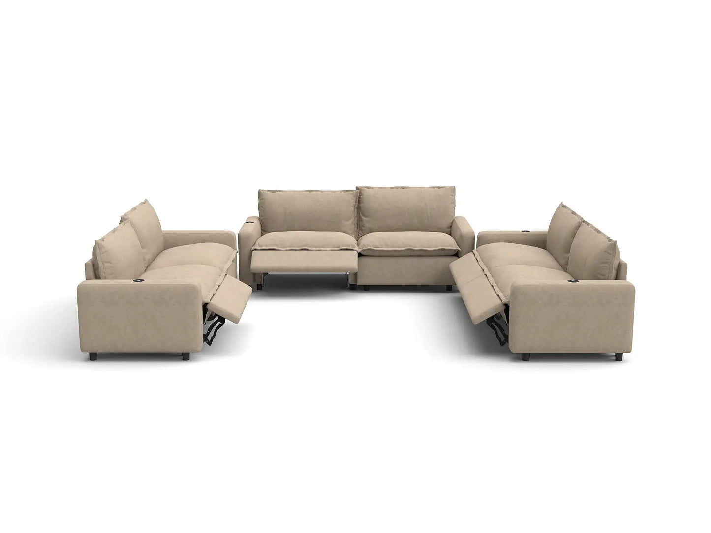 Modular Cero Reclining Sectionals | 6-Piece Khaki Linen Large Space U-Shaped Sectionals 6-Seater