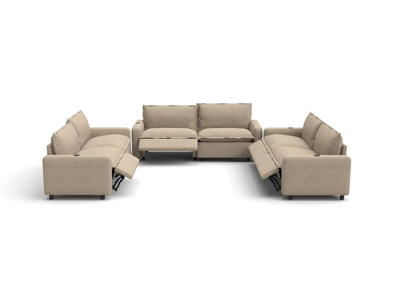 Modular Cero Reclining Sectional Couch | 6-Piece Khaki Linen Large Space U-Shaped Sectionals 6-Seater