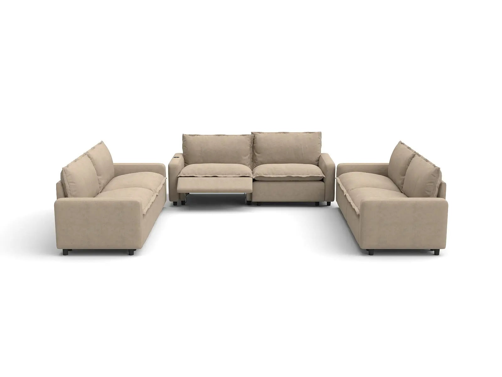 Modular Cero U Shaped Reclining Sectional | 6-Piece Khaki Linen Large Space U-Shaped Sectionals 6-Seater