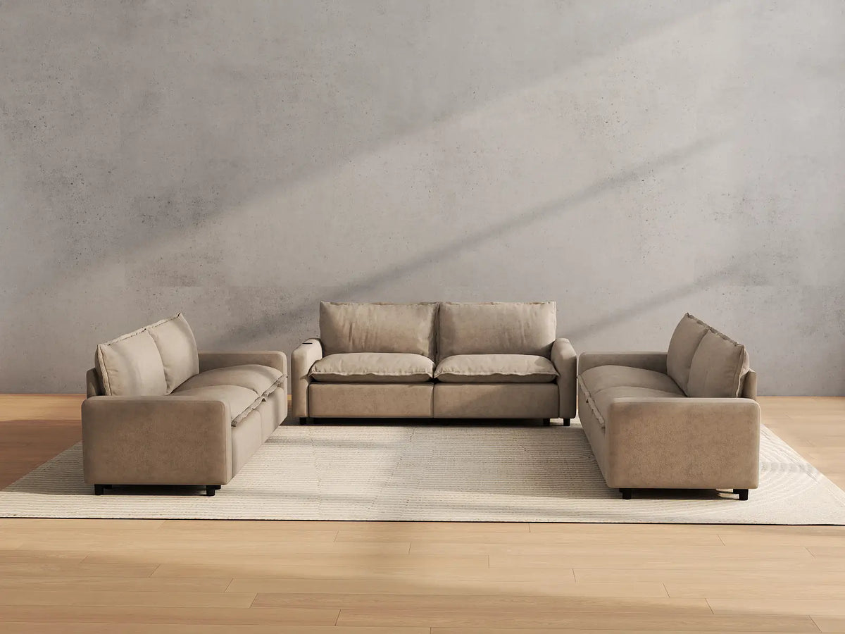 Modular Cero Reclining Sectionals | 6-Piece Khaki Linen Large Space U-Shaped Sectionals 6-Seater