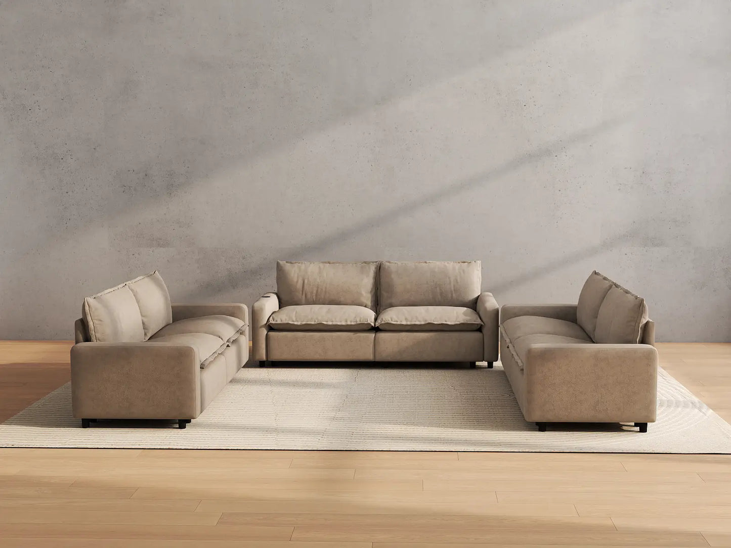 Modular Cero Reclining Sectionals | 6-Piece Khaki Linen Large Space U-Shaped Sectionals 6-Seater