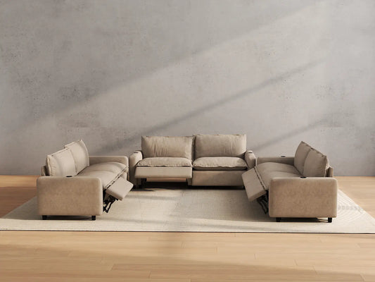 Modular Cero Reclining Sectionals | 6-Piece Khaki Linen Large Space U-Shaped Sectionals 6-Seater