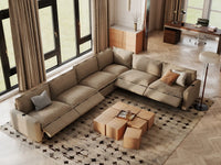 Modular Cero Reclining Sectionals | 6-Piece Khaki Linen Large Space V-Shaped Sectionals 6-Seater