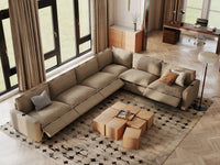 Modular Cero Reclining Sectionals | 6-Piece Khaki Linen Large Space V-Shaped Sectionals 6-Seater