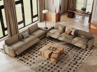 Modular Cero Reclining Sectionals | 6-Piece Khaki Linen Large Space V-Shaped Sectionals 6-Seater