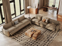 Modular Cero Reclining Sectionals | 6-Piece Khaki Linen Large Space V-Shaped Sectionals 6-Seater