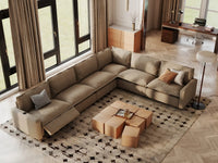 Modular Cero Reclining Sectionals | 6-Piece Khaki Linen Large Space V-Shaped Sectionals 6-Seater