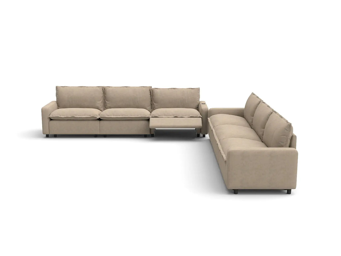 Modular Cero Reclining Sectionals | 6-Piece Khaki Linen Large Space V-Shaped Sectionals 6-Seater