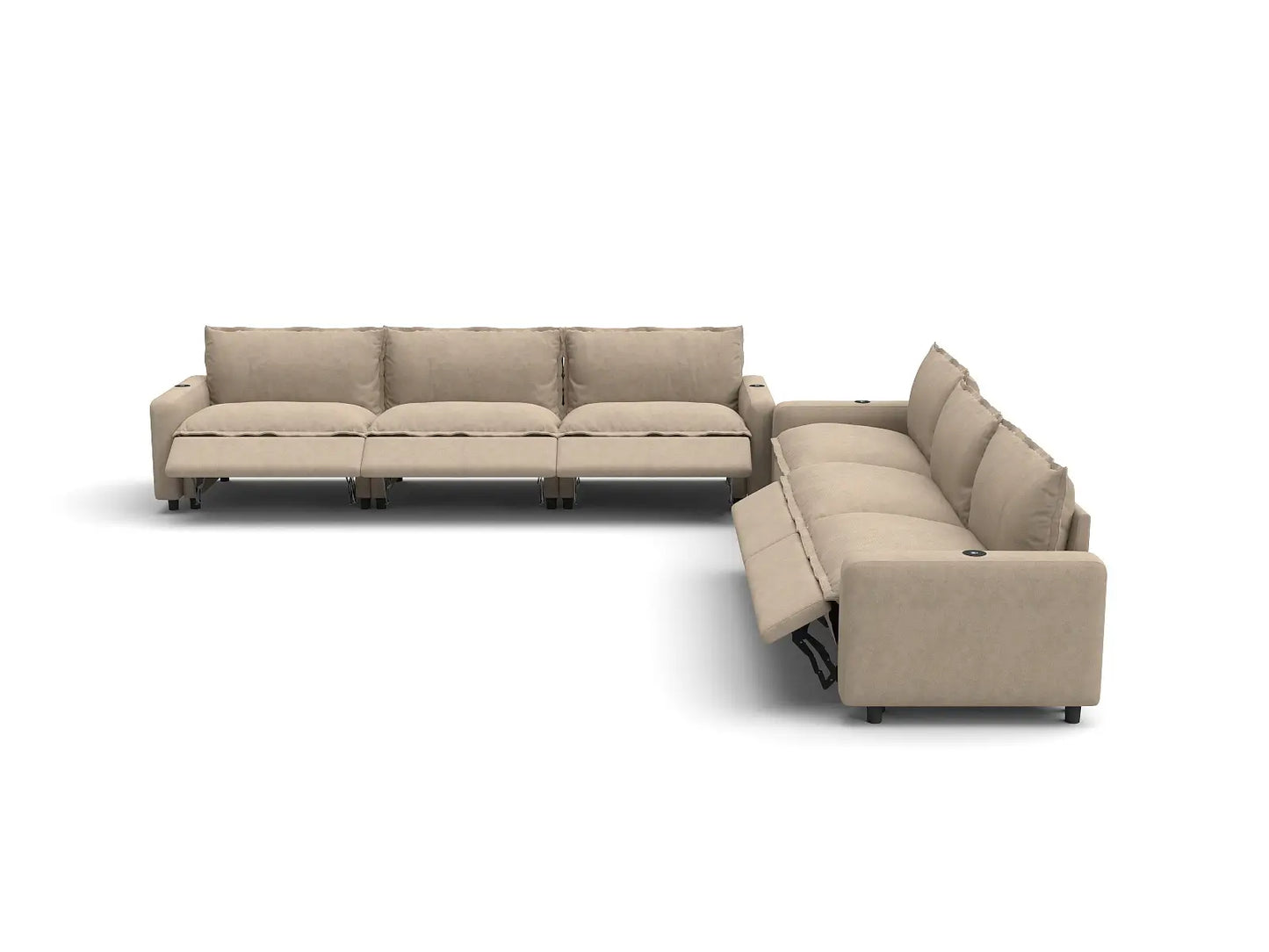 Modular Cero Reclining Sectionals | 6-Piece Khaki Linen Large Space V-Shaped Sectionals 6-Seater