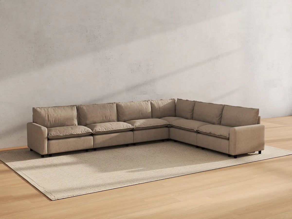 Modular Cero Modular Sectionals | 6-Piece Khaki Linen Large Space V-Shaped Sectionals 6-Seater