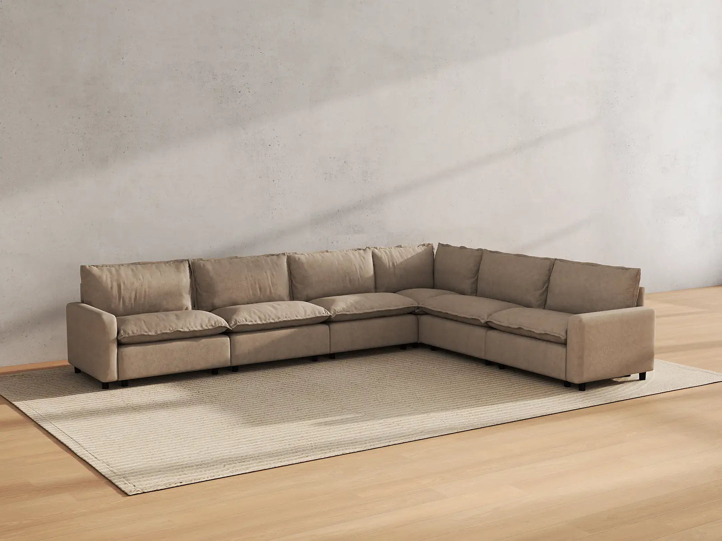 Modular Cero Modular Sectionals | 6-Piece Khaki Linen Large Space V-Shaped Sectionals 6-Seater
