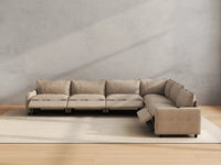 Modular Cero Reclining Sectionals | 6-Piece Khaki Linen Large Space V-Shaped Sectionals 6-Seater