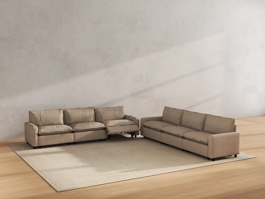 Modular Cero Reclining Sectionals | 6-Piece Khaki Linen Large Space V-Shaped Sectionals 6-Seater