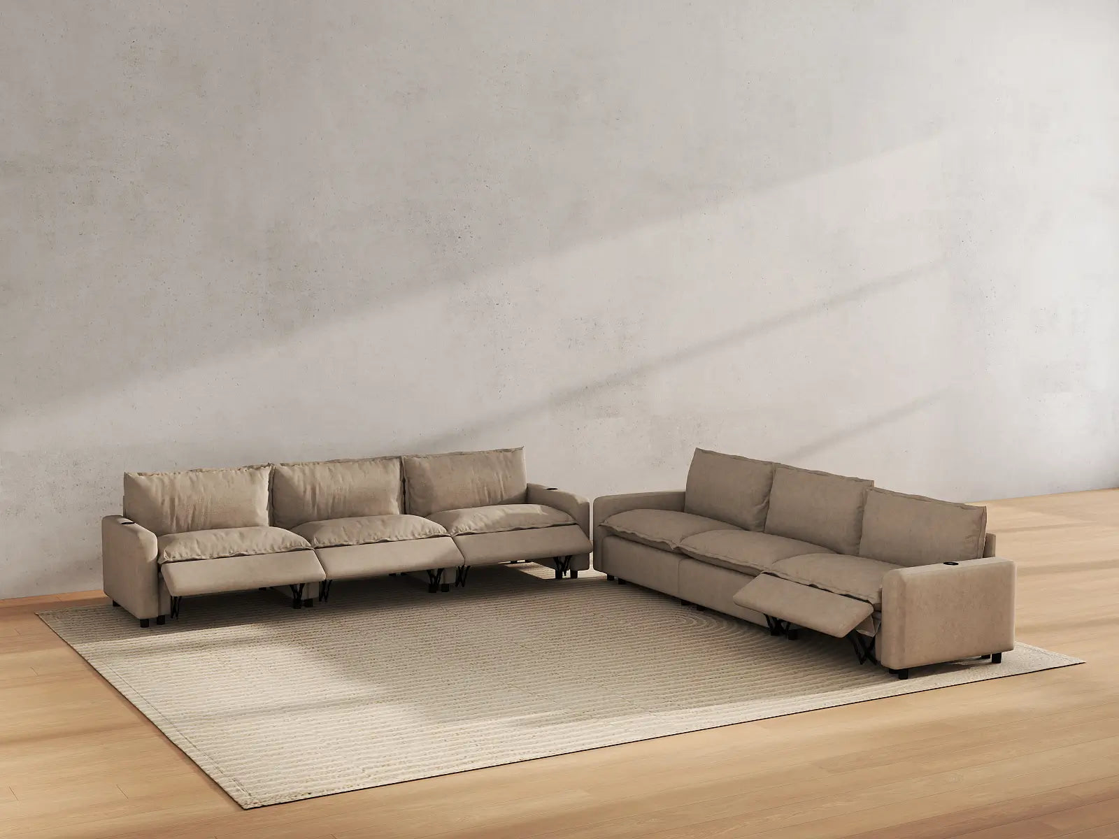 Modular Cero Reclining Sectional Couch | 6-Piece Khaki Linen Large Space V-Shaped Sectionals 6-Seater