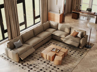 Modular Cero Reclining Sectionals | 6-Piece Khaki Linen Large Space V-Shaped Sectionals 6-Seater