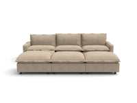 Modular Cero Reclining Sectionals | 6-Piece Khaki Linen Open Plan Pit Sectionals 3-Seater with 3-Ottomans