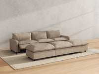 Modular Cero Reclining Sectionals | 6-Piece Khaki Linen Open Plan Pit Sectionals 3-Seater with 3-Ottomans