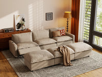 Modular Cero Reclining Sectionals | 6-Piece Khaki Linen Open Plan Pit Sectionals 3-Seater with 3-Ottomans