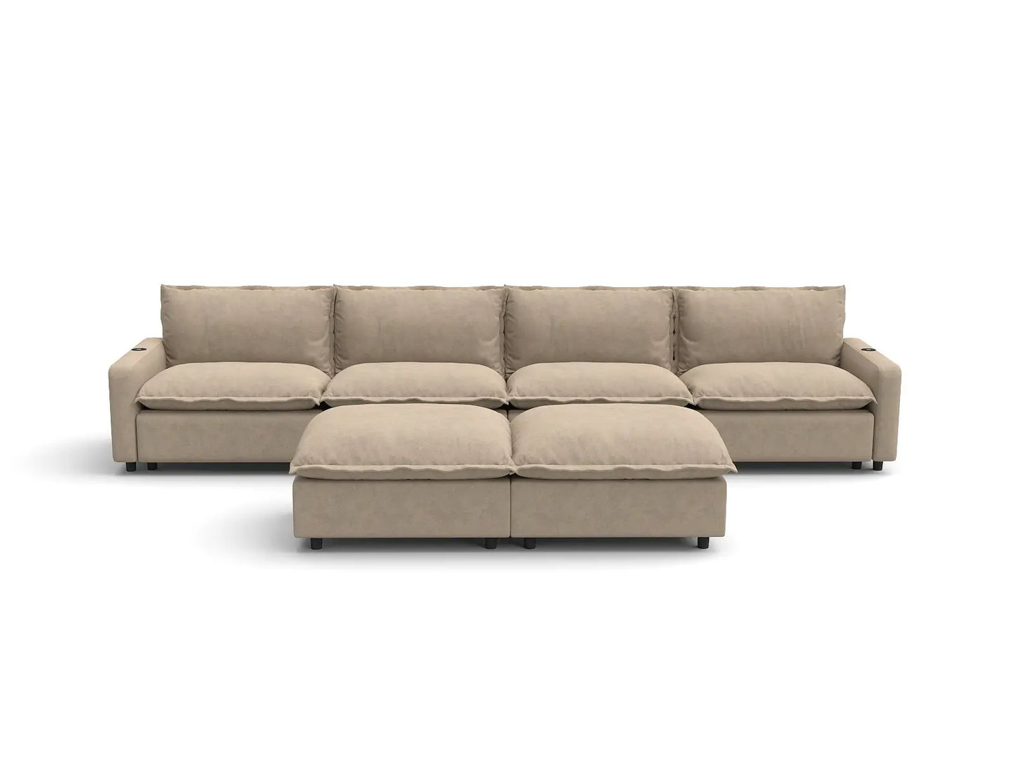 Modular Cero Reclining Sectionals | 6-Piece Khaki Linen Open Plan Sofa Sets 4-Seater with 2-Ottomans