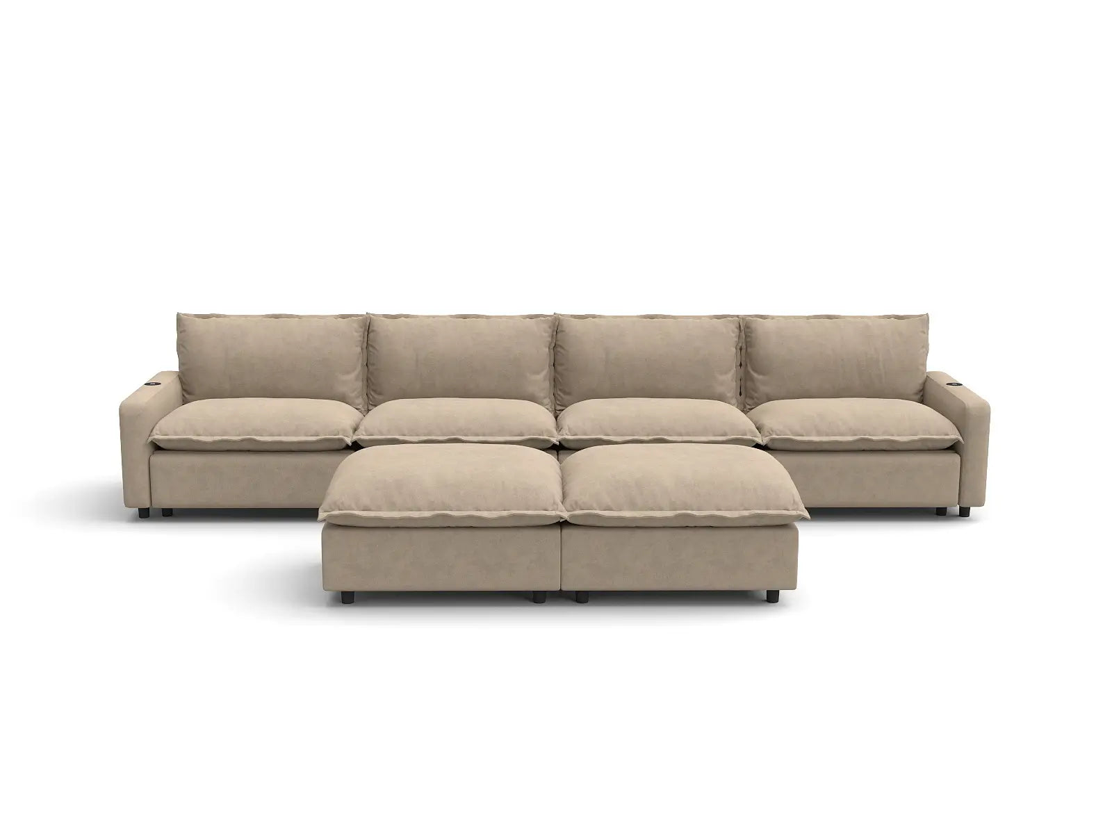 Modular Cero Sofa and Recliner Set | 6-Piece Khaki Linen Open Plan Sofa Sets 4-Seater with 2-Ottomans