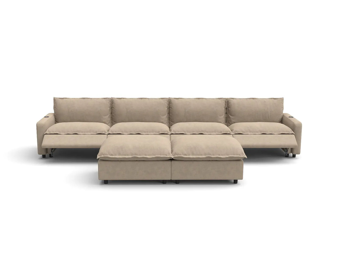 Modular Cero Reclining Sectionals | 6-Piece Khaki Linen Open Plan Sofa Sets 4-Seater with 2-Ottomans