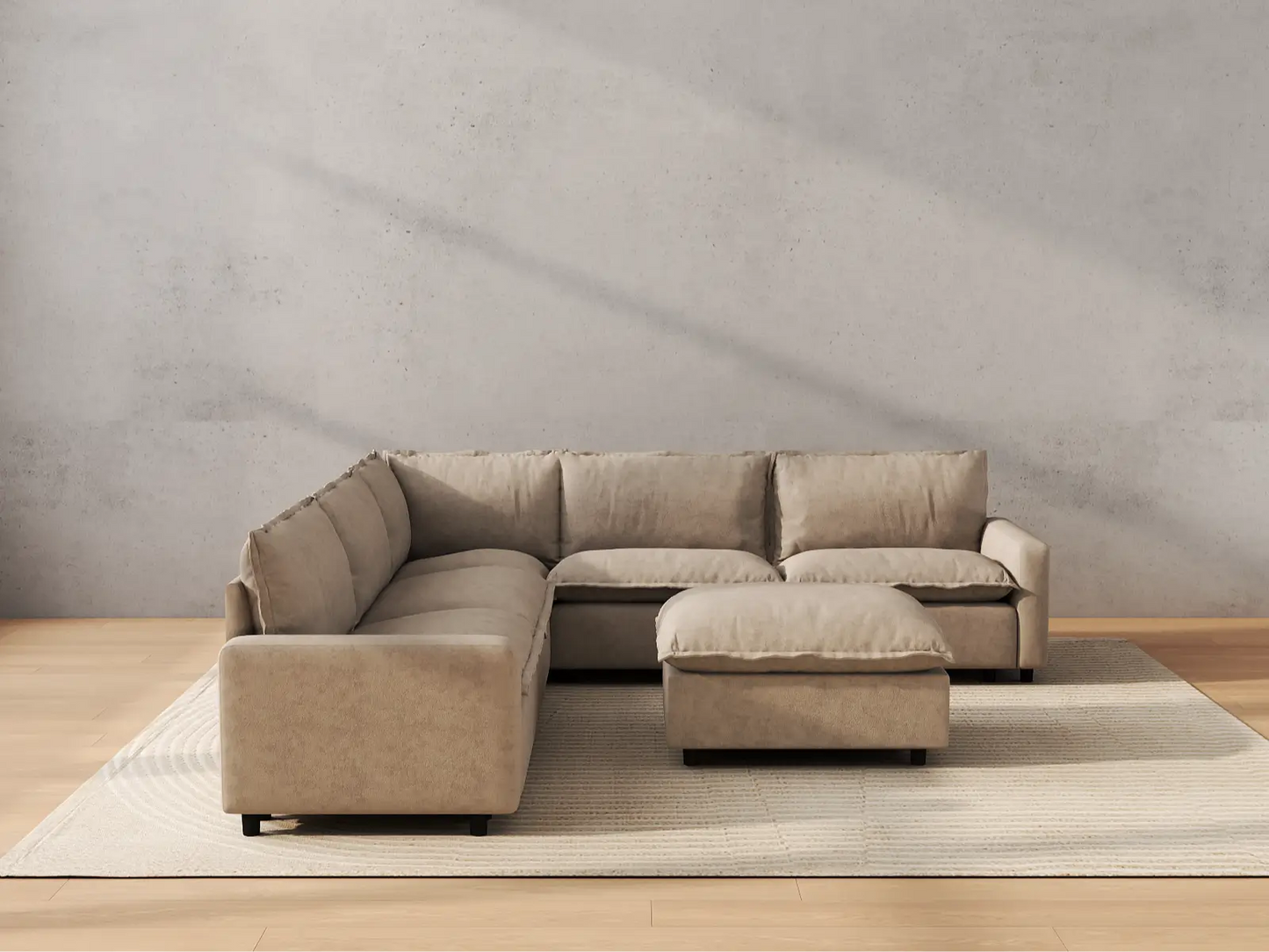 Modular Cero Modular Sectionals | 6-Piece Khaki Linen Open Plan Sofa Sets 5-Seater with 1-Ottoman